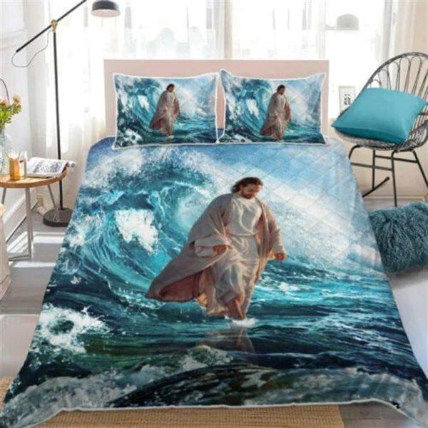 Jesus Walks On Water Quilt Bedding Set – Christian Gift For Believers