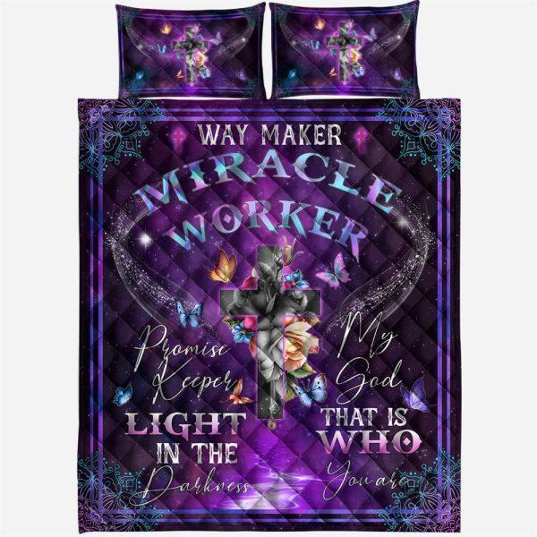 Jesus Way Maker Miracle Worker Promise Keeper Quilt Bedding Set – Christian Gift For Believers
