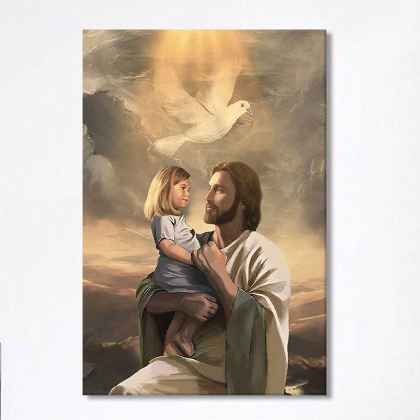 Jesus With Child White Dove Canvas Art – Christian Art – Bible Verse Wall Art – Religious Home Decor