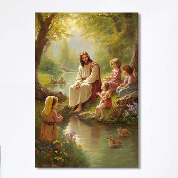 Jesus With Children Canvas Prints – Jesus Canvas Art – Christian Wall Art Canvas Decor