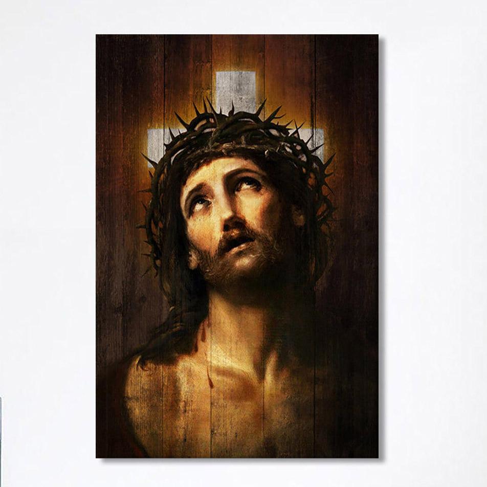 Jesus With Crown Of Thorns White Cross Wall Art Canvas – Jesus Portrait Canvas Prints – Christian Wall Art Canvas Jesus With Crown Of Thorns White Cross Wall Art Canvas – Jesus Portrait Canvas Prints – Christian Wall Art Canvas