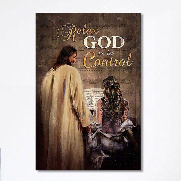 Jesus With Girl God Is In Control Wall Art Canvas – Jesus Portrait Canvas Prints – Christian Wall Art Canvas