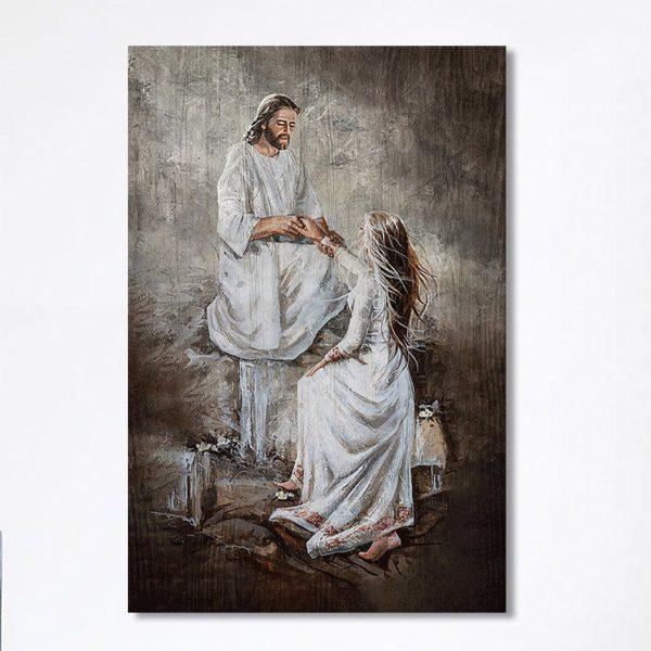 Jesus With Girl Walking With Jesus Wall Art Canvas – Jesus Portrait Canvas Prints – Christian Wall Art Canvas