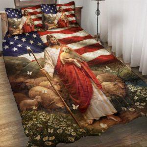 Jesus and Judah Lamb in the American Flag Quilt Bedding Set Christian Gift For Believers 1 sqxhzs.jpg