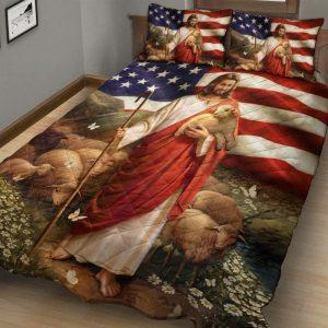 Jesus and Judah Lamb in the American Flag Quilt Bedding Set Christian Gift For Believers 3 gwigfl.jpg