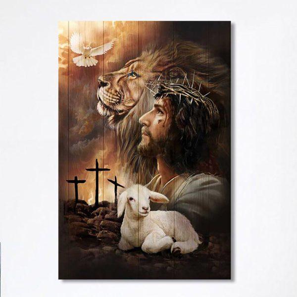 Jeus Lion Of Judah Lamb Of God Dove Of Peace Wall Art Canvas – Jesus Portrait Canvas Prints – Christian Wall Art Canvas