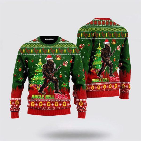 Jingle Bell Rock Bigfoot Guitar Ugly Christmas Sweater – Gifts For Bigfoot Lovers