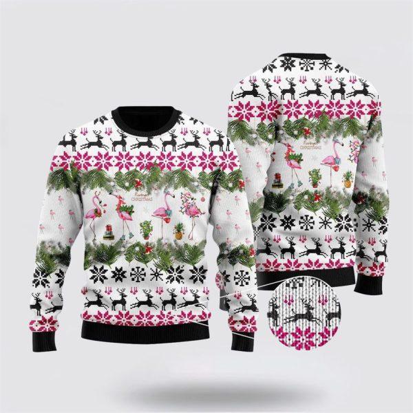 Jingle Bells And Pink Flamingo Xmas Ugly Sweater – Christmas Gifts For Frends