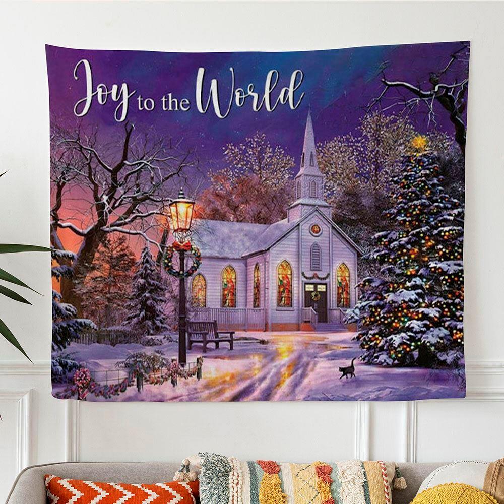 Joy To The World Country Church In Snow Christmas Tapestry Wall Art – Tapestries Gifts For Christian Families Joy To The World Country Church In Snow Christmas Tapestry Wall Art – Tapestries Gifts For Christian Families