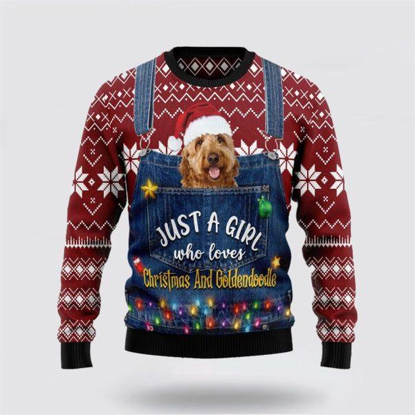 Just A Girl Who Loves Christmas And Goldendoodle Ugly Christmas Sweater – Pet Lover Christmas Sweater