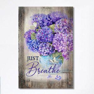 Just Breathe Hydrangea Purple Flower Wall Art Canvas Bible Verse Canvas Art Christian Wall Art Canvas Home Decor wzoqmo.jpg