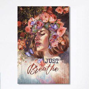 Just Breathe Purple Butterfly Girl Canvas Wall Art Bible Verse Canvas Art Christian Home Decor b9xvc0.jpg