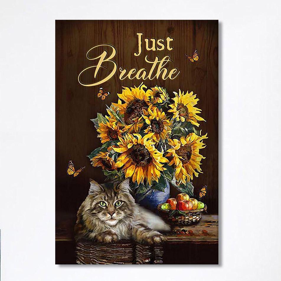 Just Breathe Sunflower Cat Wall Art Canvas – Bible Verse Canvas Art – Christian Wall Art Canvas Home Decor Just Breathe Sunflower Cat Wall Art Canvas – Bible Verse Canvas Art – Christian Wall Art Canvas Home Decor