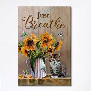 Just Breathe Sunflower Vase Little Cat Hummingbird Wall Art Canvas Bible Verse Canvas Art Christian Wall Art Canvas Home Decor mjb6hh.jpg
