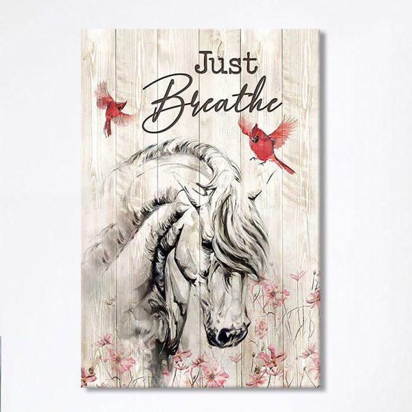 Just Breathe White Horse Red Cardinal Wall Art Canvas – Bible Verse Canvas Art – Christian Wall Art Canvas Home Decor