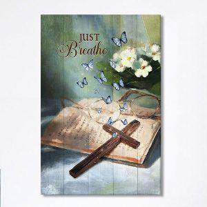 Just Breathe Wooden Cross Bible Canvas Christian Wall Art Canvas Religious Home Decor mcivek.jpg
