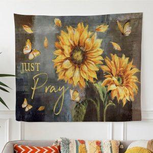 Just Pray Sunflower Butterfly Christian Tapestry Wall…