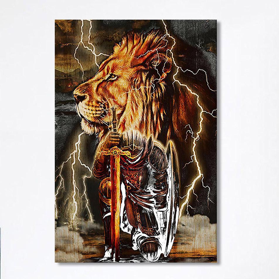 Knight Kneel In Front Of Lion Jesus Christ Warrior Canvas Wall Art – Christian Home Decor – Religious Art Knight Kneel In Front Of Lion Jesus Christ Warrior Canvas Wall Art – Christian Home Decor – Religious Art