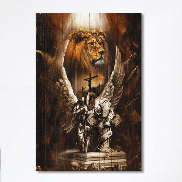 Knight Lion Of Judah Jesus On The Cross Canvas – Lion Canvas Print – Christian Wall Art Canvas – Religious Home Decor