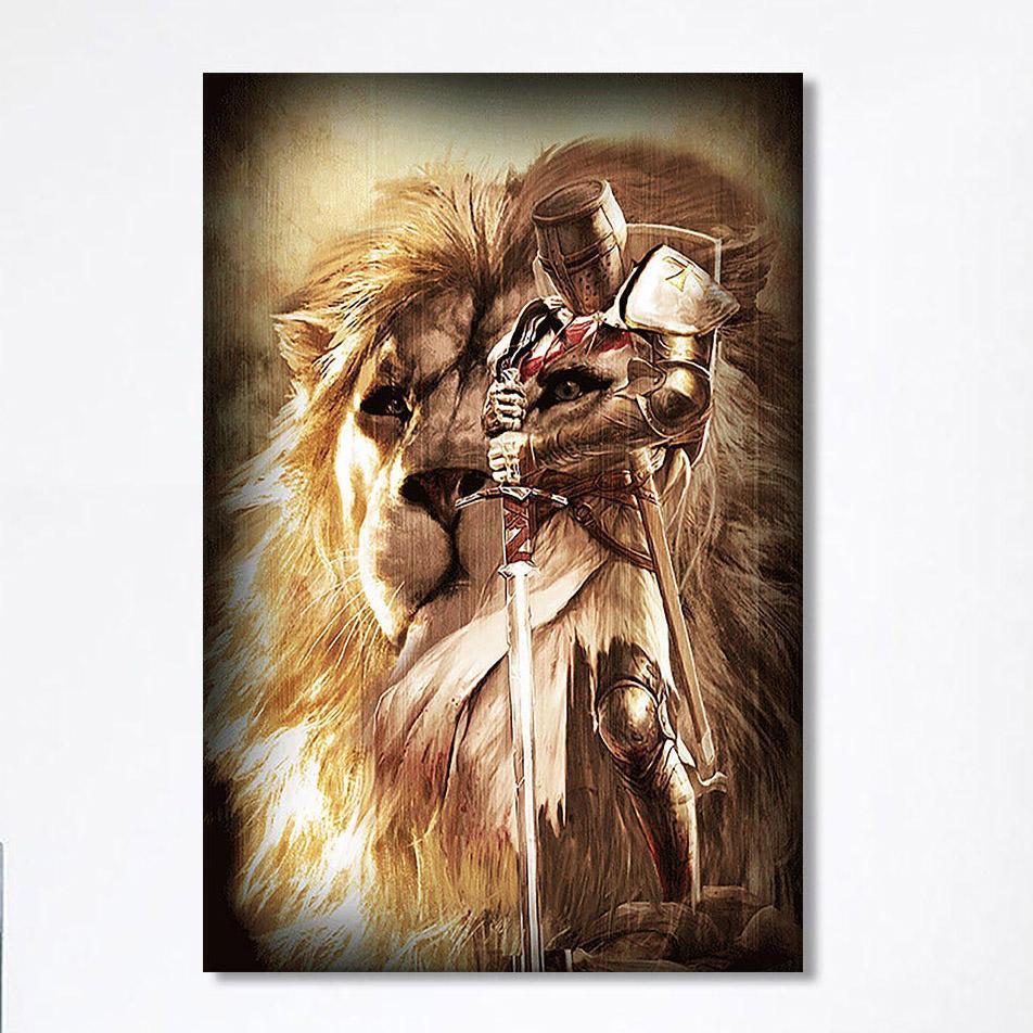 Knight Of God The Lion Of Judah Canvas – Christian Wall Art Canvas – Religious Home Decor
