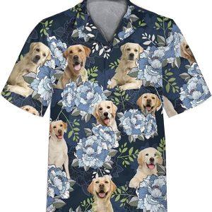 Labrador On The Blue Flower Background Hawaiian…