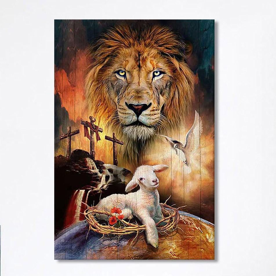 Lamb Of God Holy Spirit Dove Lion Of Judah Canvas Lion Canvas Print Christian  Wall Art Canvas Religious Home Decor Excoolent