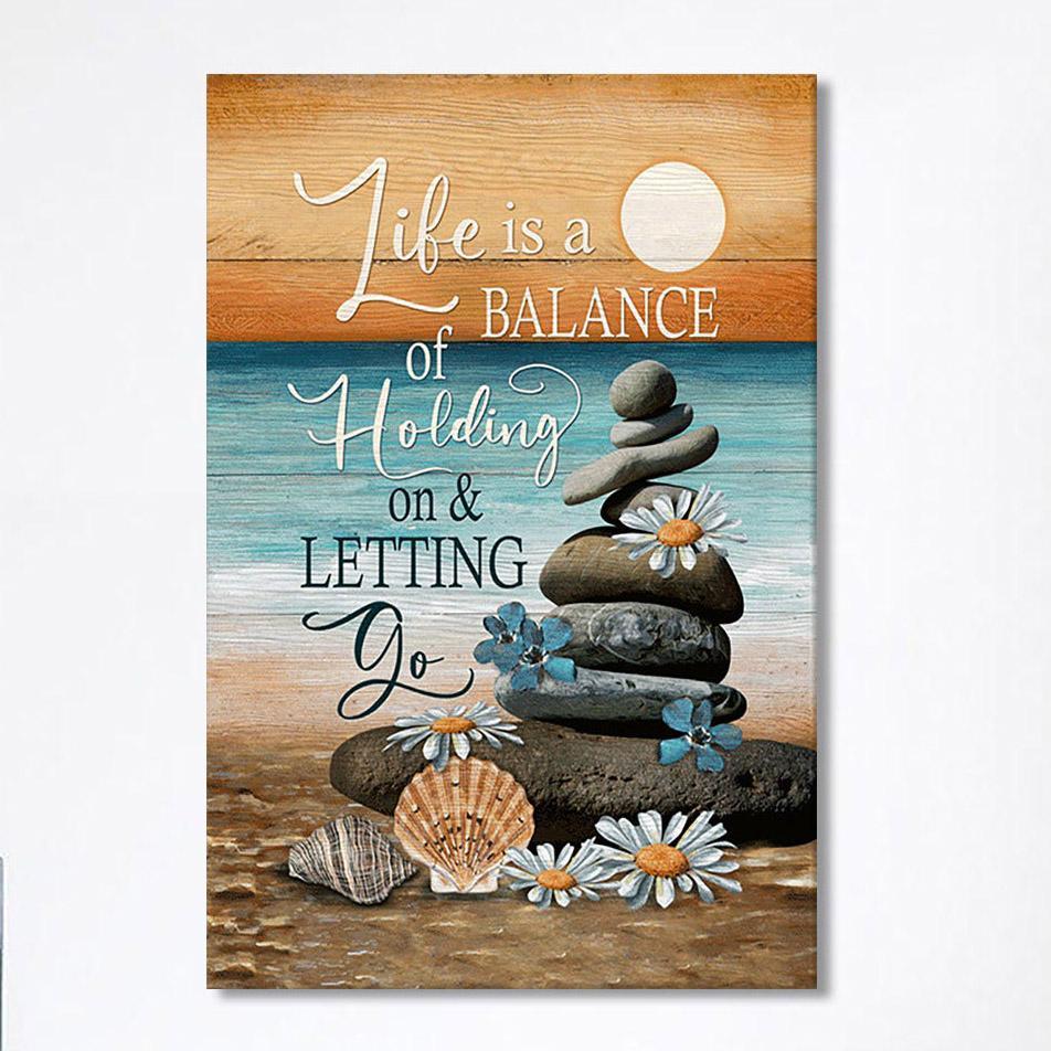 Life Is A Balance Of Holding On And Letting Go Canvas – Beach Scene Pebble Daisy Flower Canvas Wall Art – Christian Canvas Prints Life Is A Balance Of Holding On And Letting Go Canvas – Beach Scene Pebble Daisy Flower Canvas Wall Art – Christian Canvas Prints