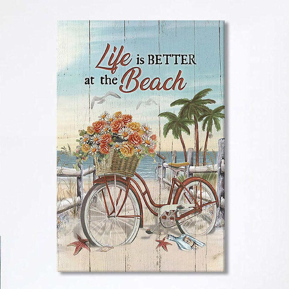 Life Is Better At The Beach Flower Basket Beach Cruiser Canvas – Christian Wall Art Canvas – Religious Home Decor