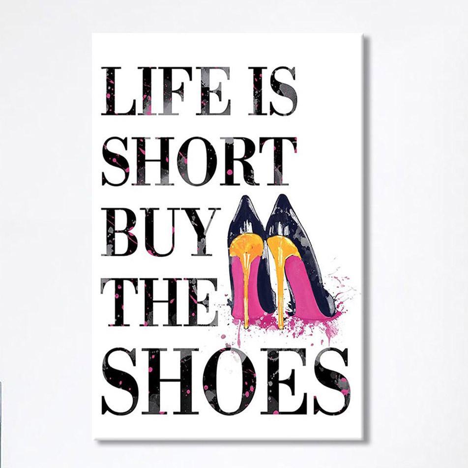 Life Is The Short Buy The Shoes Funny Canvas Wall Art – Home Decoration For Bedroom, Bathroom, Bath, Dorm