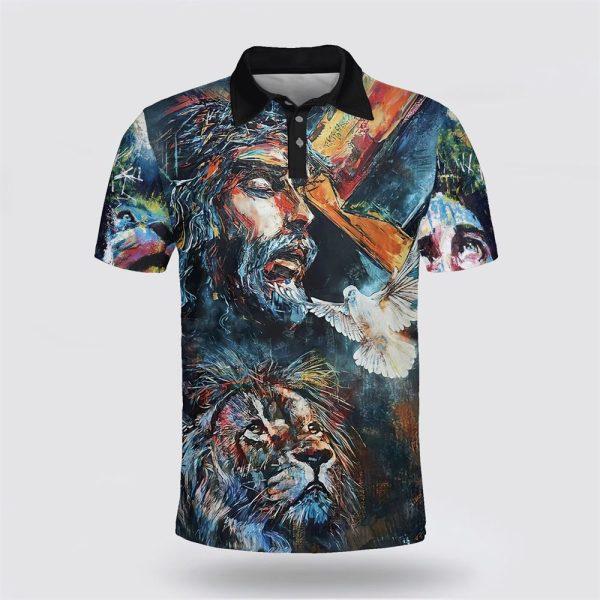 Lion And Jesus Picture Polo Shirt – Gifts For Christian Families