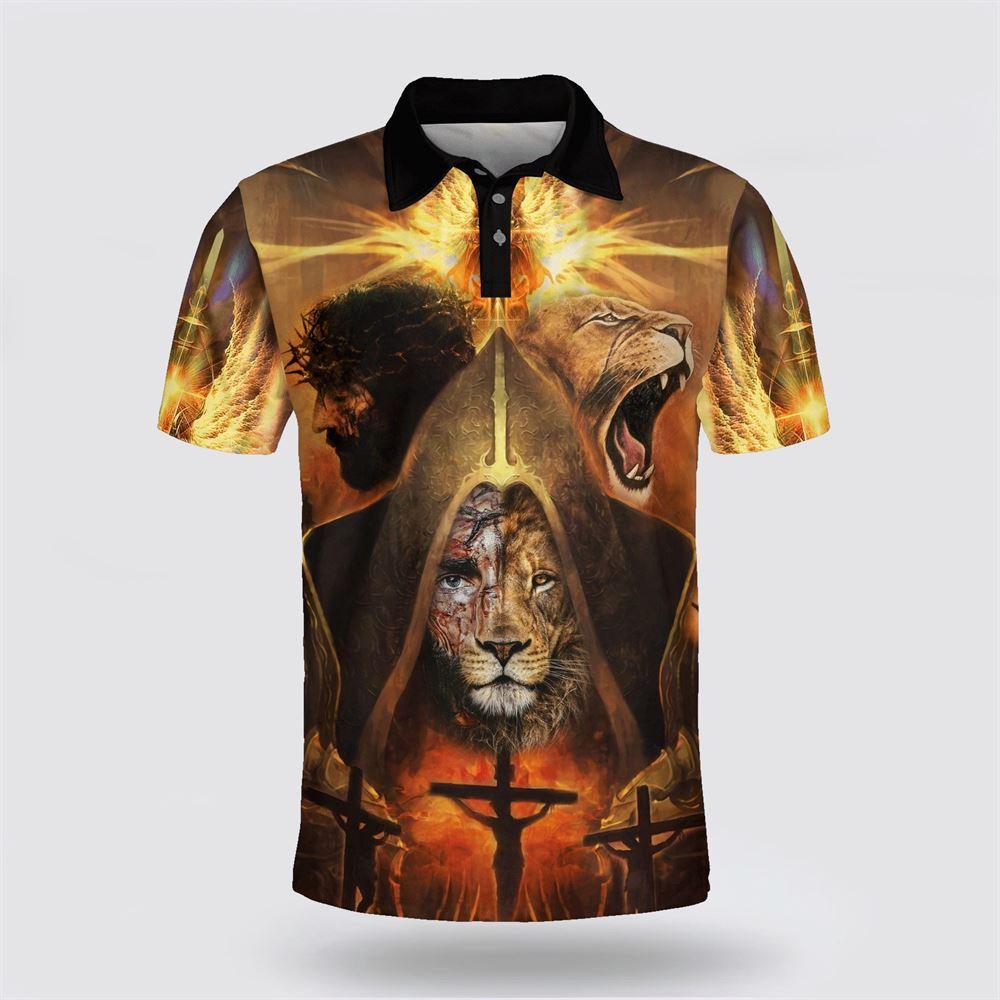 Lion And Jesus Potrait Polo Shirt – Gifts For Christian Families