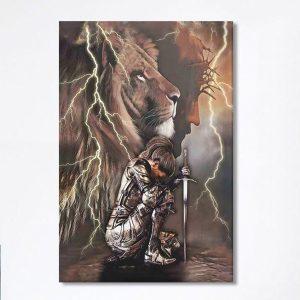 Lion And Knight Jesus Female Warrior Canvas…