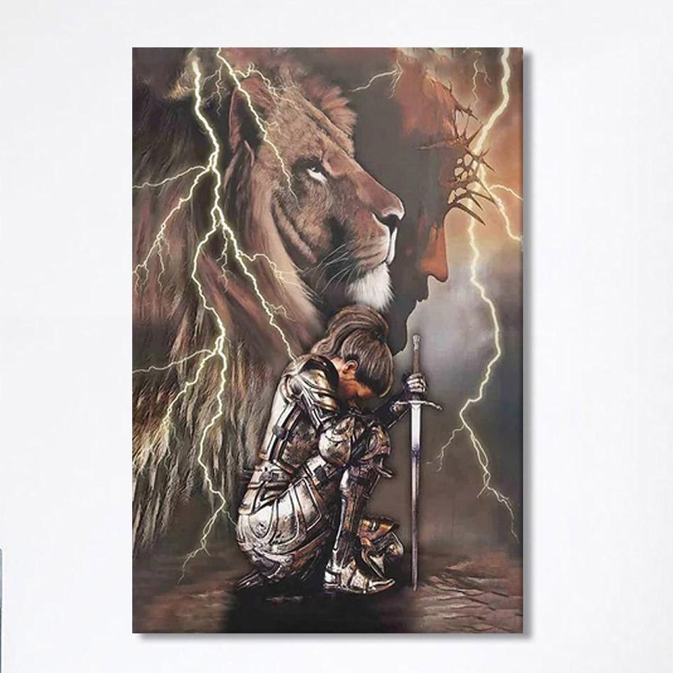 Lion And Knight Jesus Female Warrior Canvas Wall Art – Christian Home Decor – Religious Art Lion And Knight Jesus Female Warrior Canvas Wall Art – Christian Home Decor – Religious Art