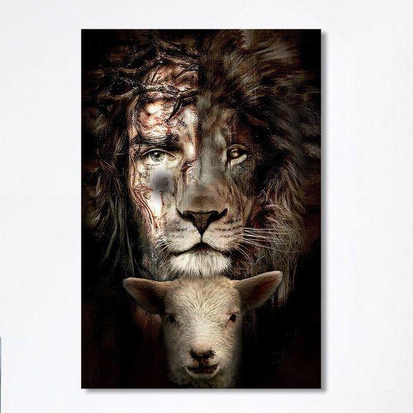 Lion And Lamb Canvas Wall Art – Christian Wall Canvas – Religious Wall Art