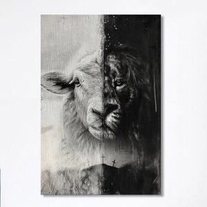 Lion And Lamb Face Canvas – Lion…
