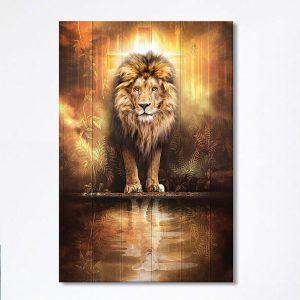 Lion And Lamb Water Reflection Jesus Canvas…
