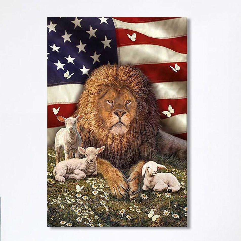 Lion And The Lamb Daisy Garden Canvas – Lion Canvas Print – Christian Wall Art Canvas – Religious Home Decor