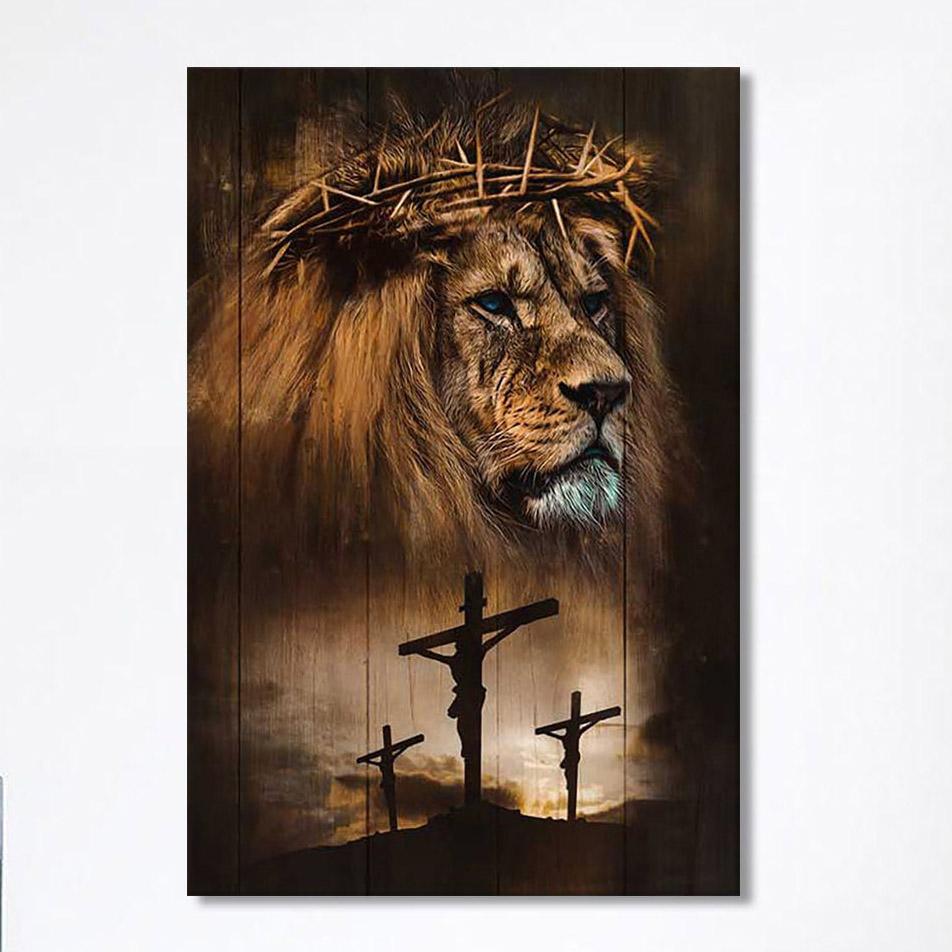 Lion Crown Of Thorn Jesus On The Cross Canvas Lion Canvas Print Christian  Wall Art Canvas Religious Home Decor Excoolent