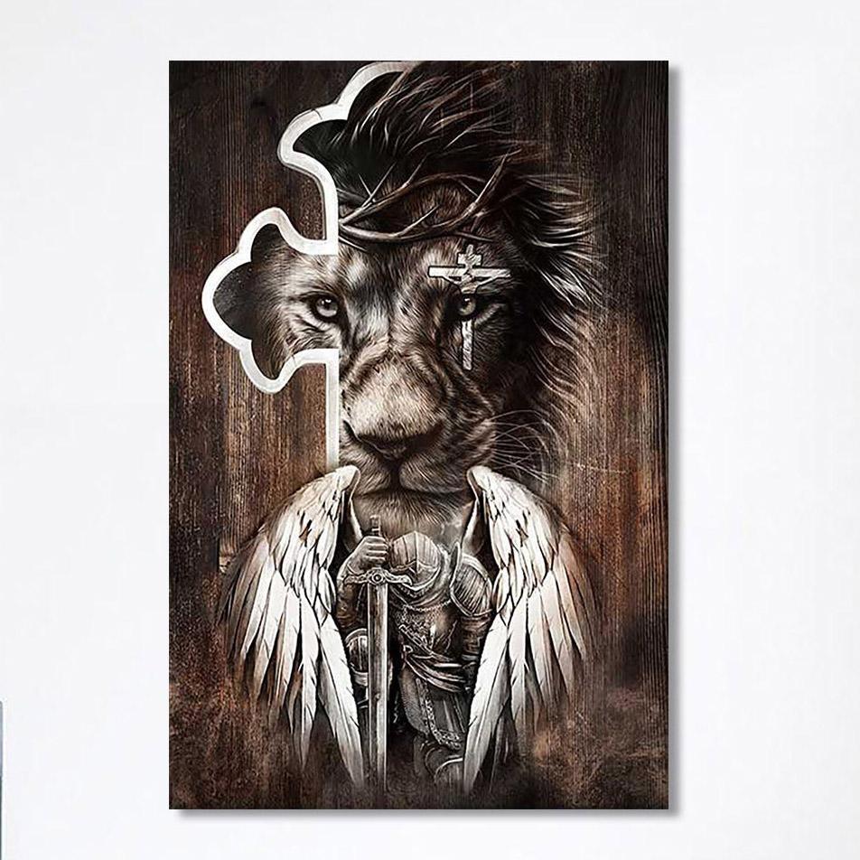 Lion Knight Of God Warrior With Wings Canvas – Lion Canvas Print – Christian Wall Art Canvas – Religious Home Decor