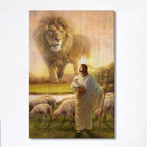 Lion Lambs Walking With Jesus Canvas –…