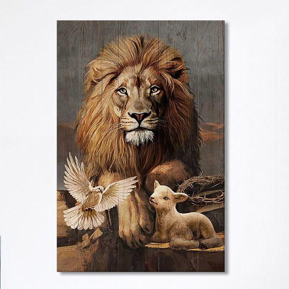Lion Little Lamb And Beautiful Dove Canvas – Lion Canvas Print – Christian Wall Art Canvas – Religious Home Decor