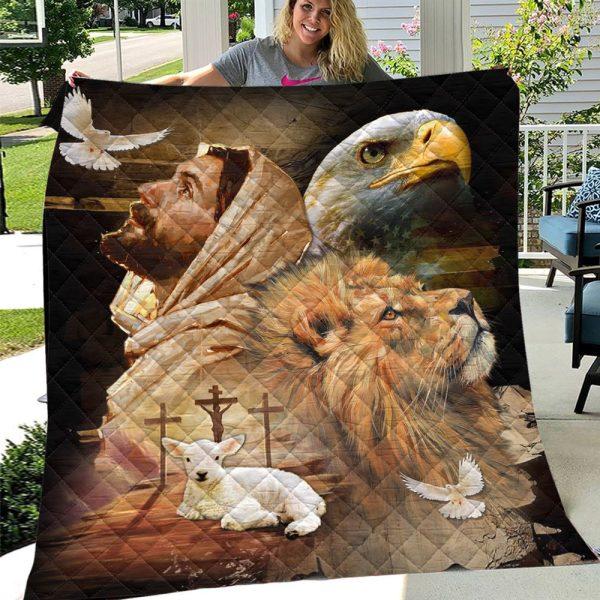 Lion Of Judah,Dove,Eagle Christian Quilt Blanket – Gifts For Christians