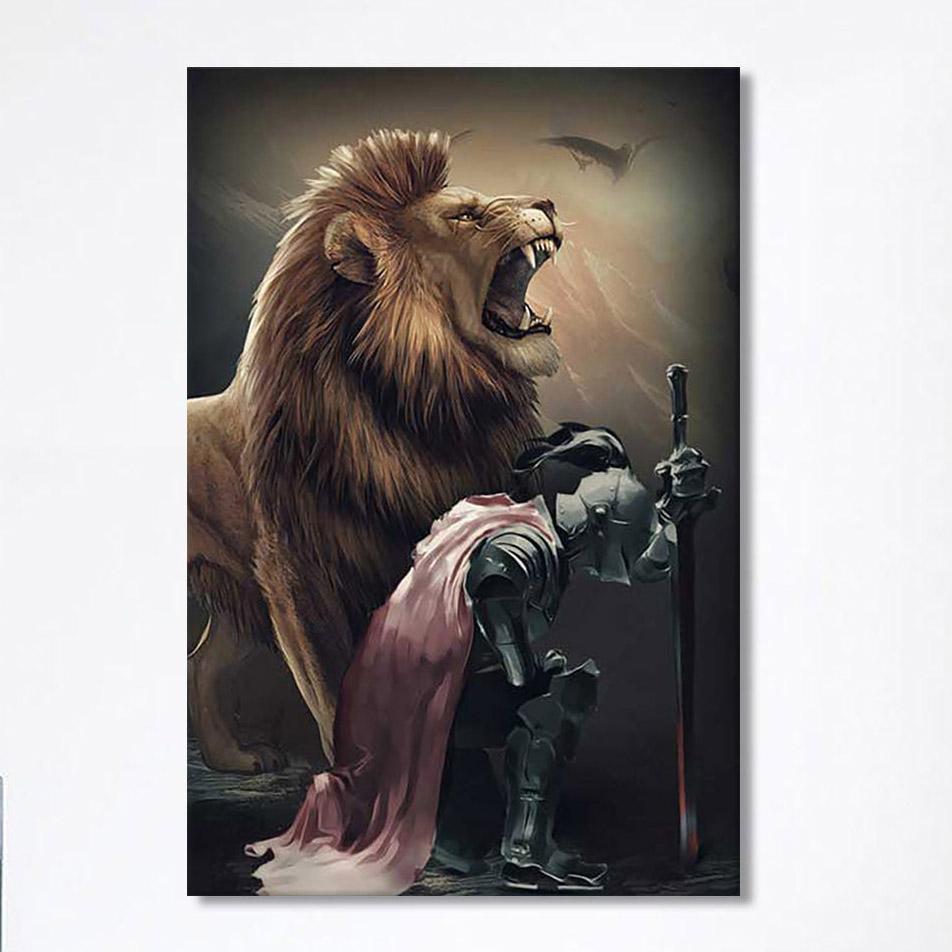 Lion Of Judah The Knight Of God Canvas – Lion Canvas Print – Christian Wall Art Canvas – Religious Home Decor