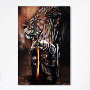 Lion Prayer Warrior Canvas Wall Art Christian Wall Canvas Religious Wall Art fgdujk.jpg