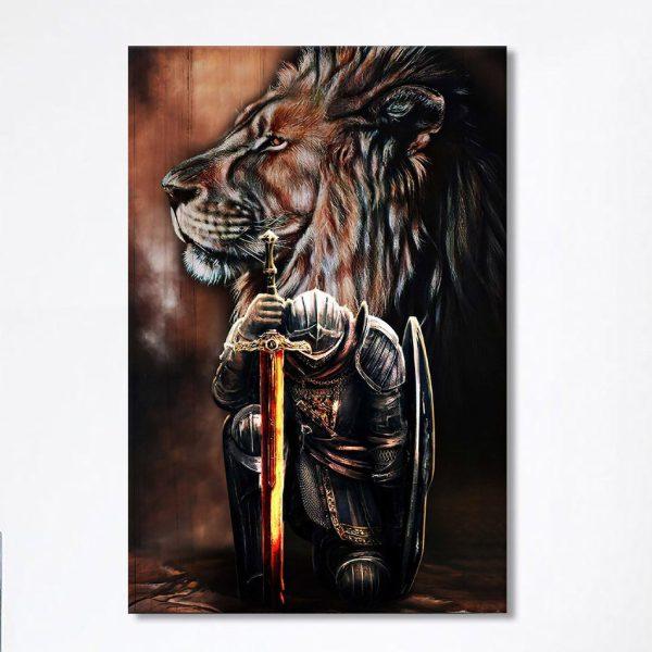 Lion & Prayer Warrior Canvas Wall Art – Christian Wall Canvas – Religious Wall Art