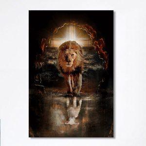 Lion White Lamb Cross On Tomb Canvas…