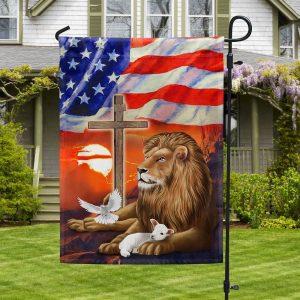 Lion and Lamb Christian Cross American Flag…