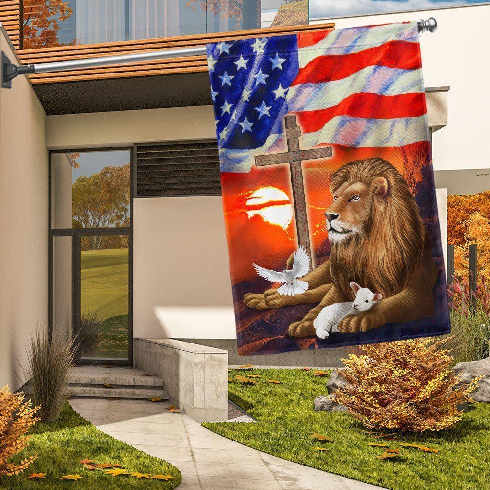 Lion and Lamb Christian Cross American Flag – Christian Flag Outdoor Decoration