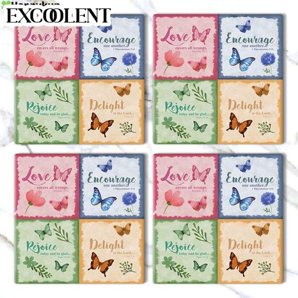 Love Encourage Rejoice Delight Butterfly Stone Coasters – Coasters Gifts For Christian