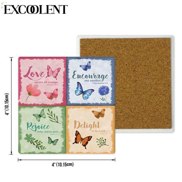 Love Encourage Rejoice Delight Butterfly Stone Coasters – Coasters Gifts For Christian